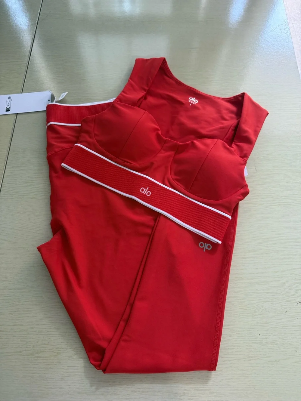 ALO Yoga Red Sports Bra with White Trim